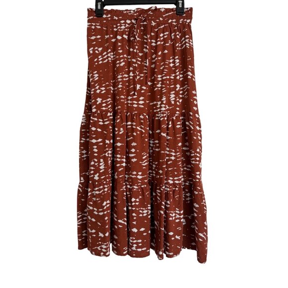 Heartloom Reika Skirt Rust Ivory Elastic Waist Size XS Pullon Rayon Midi NWOT - Picture 1 of 7